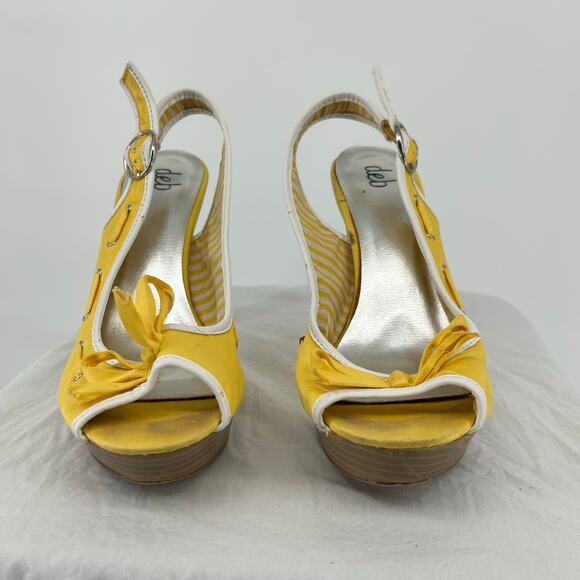 VTG y2k Womens Yellow Deb Peep Toe Slingback Buckle Bow Stiletto High Heels 8.5M - Picture 2 of 8